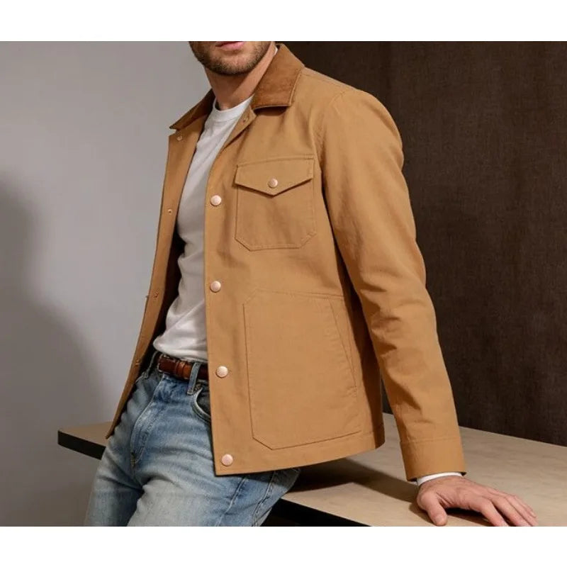 Men's Casual Fashion Lapel Tooling Style Jacket Multi-color Optional Trend Solid Color Jacket Men's Trench Coat