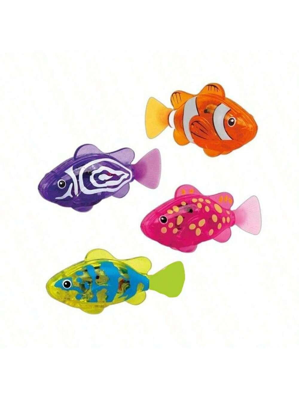 Colorful plastic interactive robotic fish cat toys with vibrant patterns and glossy finishes designed for playful entertainment.
