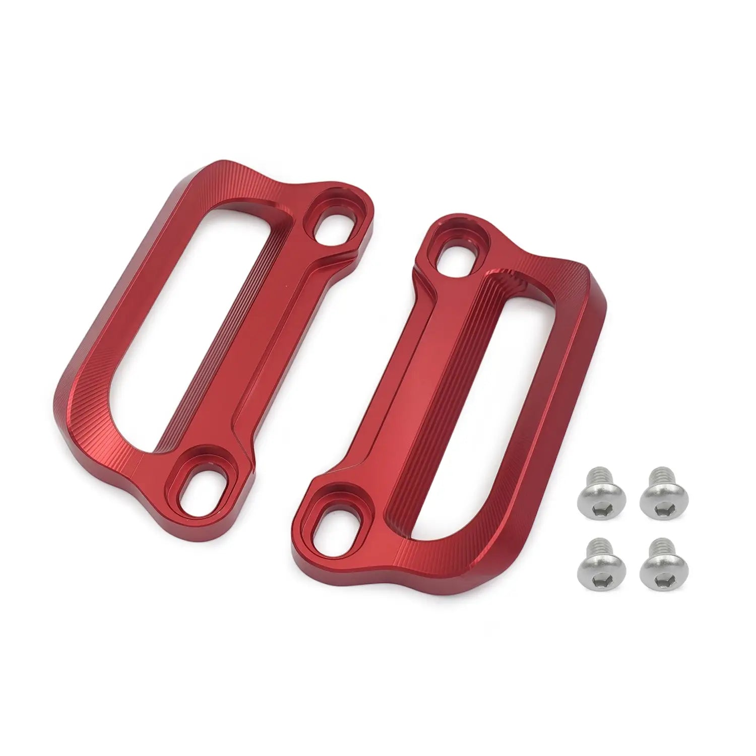 Rote Aluminium-Abdeckungen für die Kupplungshebel mit gebürsteter Oberfläche und passenden silbernen Schrauben für Cfmoto 675srr CNC-Gepäckträgergriffe für den Soziusbetrieb