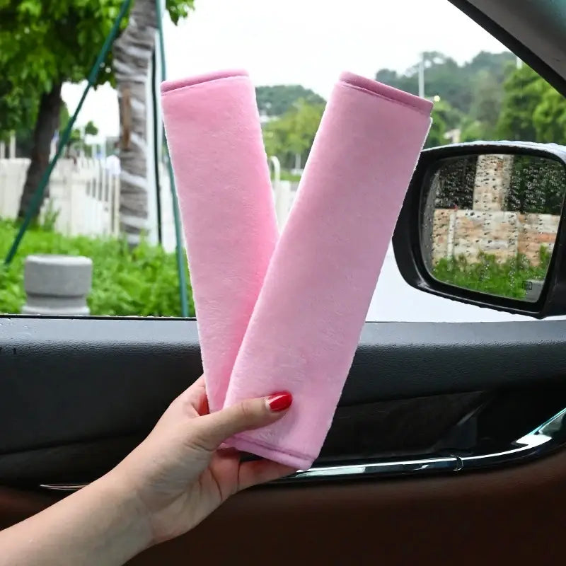 pink plush car door armrest covers matching plush seat belt covers black and pink car shoulder pads
