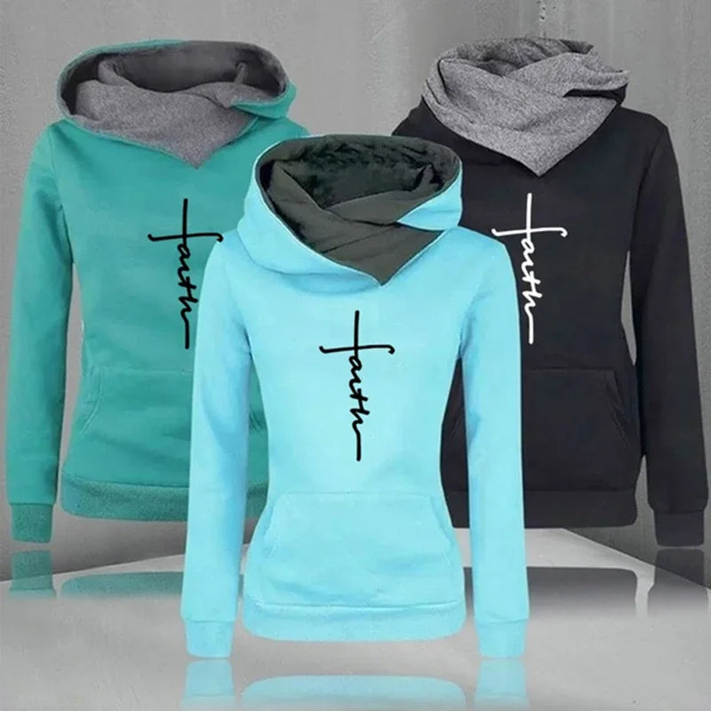 Hot Sale Autumn Winter Sports Women's Sweatshirts Quality Fashion Versatile Hoodies Print Double Collar Pullovers Daily Outdoors