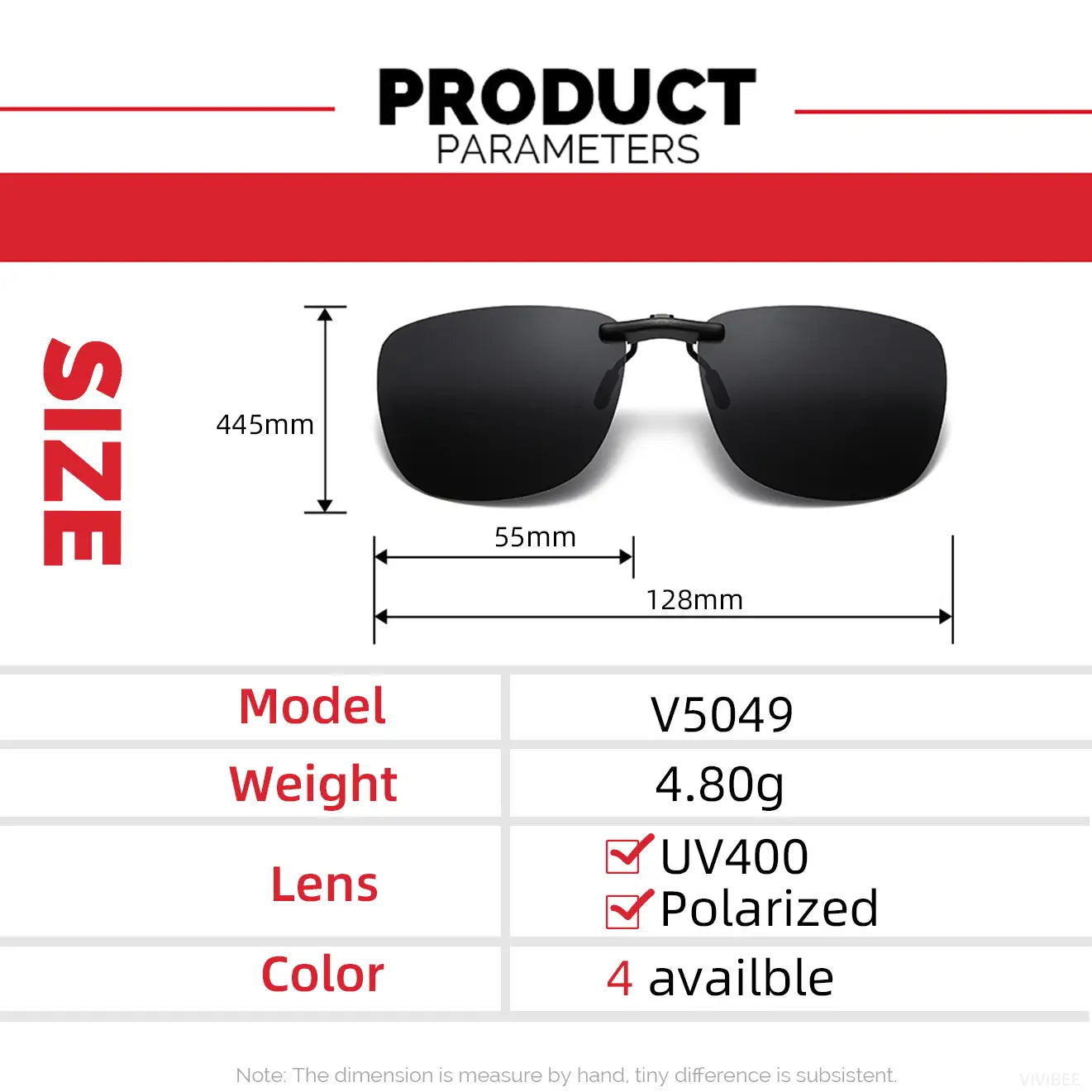 Black polarized clip-on sunglasses with sleek modern design for night vision use
