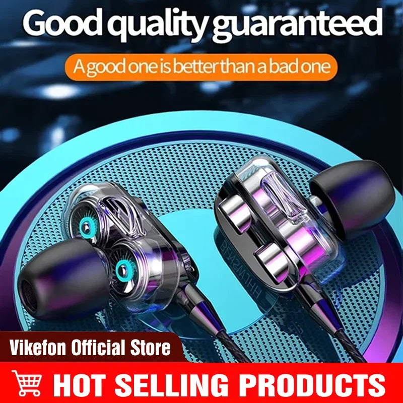 NEW 3.5mm Wired Headphones Noise Canceling In-Ear Sport Earphone Dual Driver Bass Stereo Game Headset HiFi Music Earbuds for Mic
