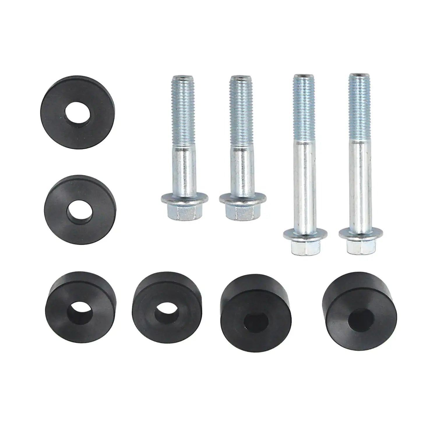 Juego de cuatro pernos roscados plateados con cabezas hexagonales y cinco casquillos de goma negra para el kit elevador con separador de asiento del automóvil, elevadores de reclinación del asiento delantero.