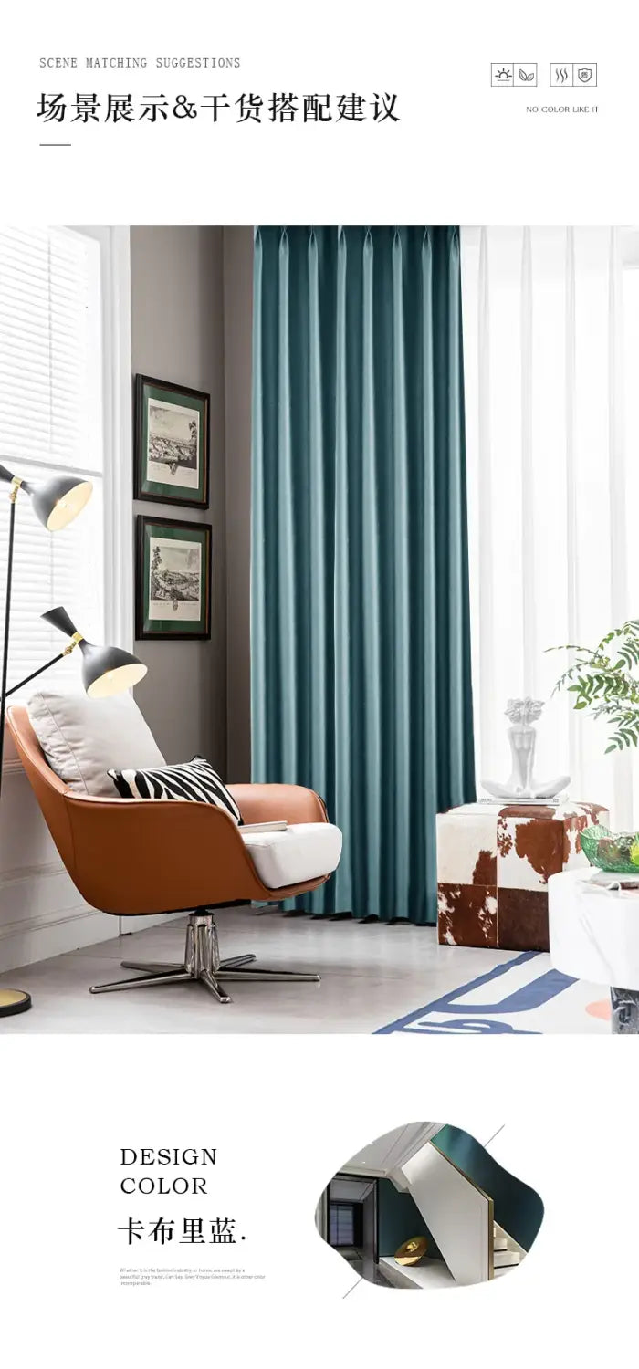 teal-colored living room curtains with vertical pleats smooth fabric texture and tassel tieback beads para la sala custom blackout drapes