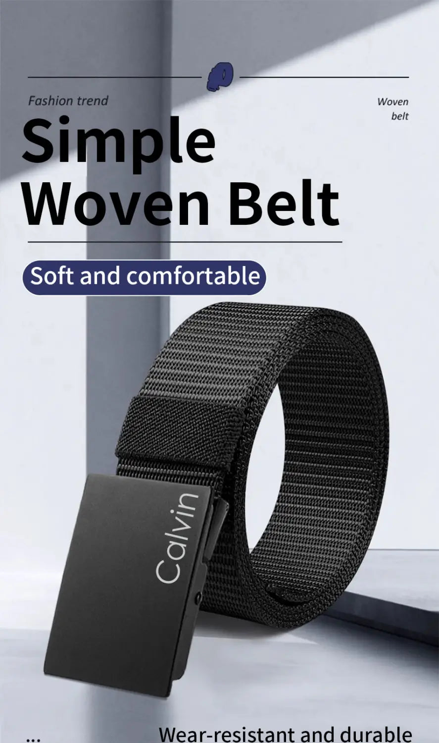 Black woven men canvas belt with a sleek black calvin klein automatic buckle for casual use
