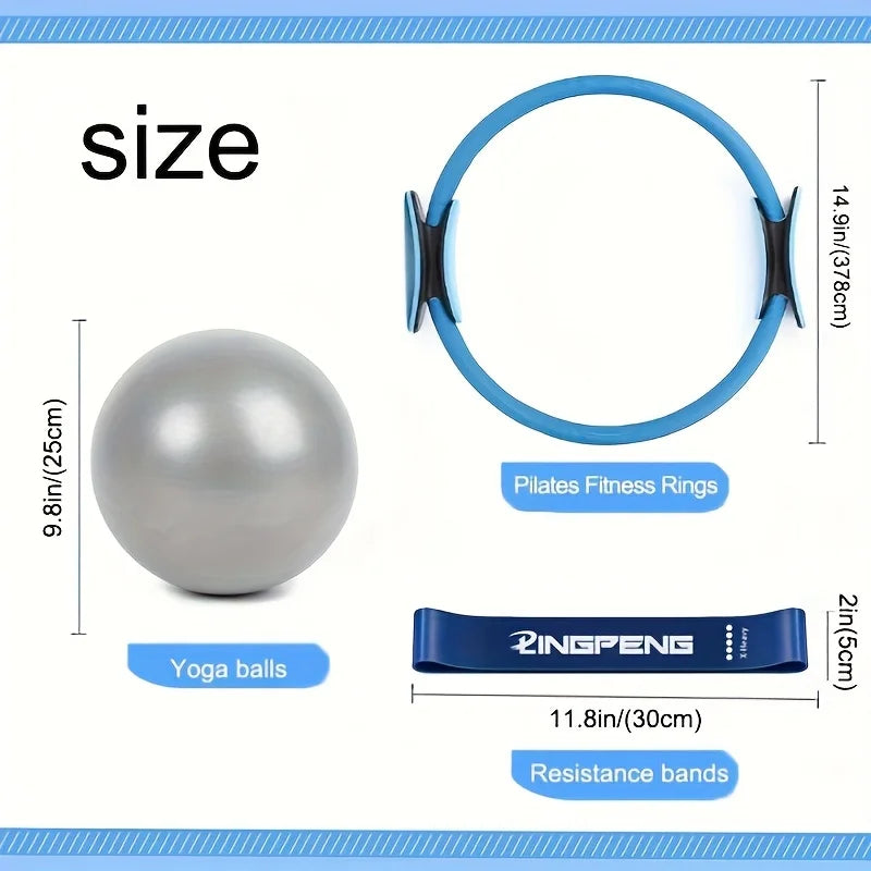 7Pcs/Set Pilates Ring Set, Magic Circle, Explosion-Proof Pilates Mini Ball, High Elastic Resistance Band, Yoga Wheat Tube Bal