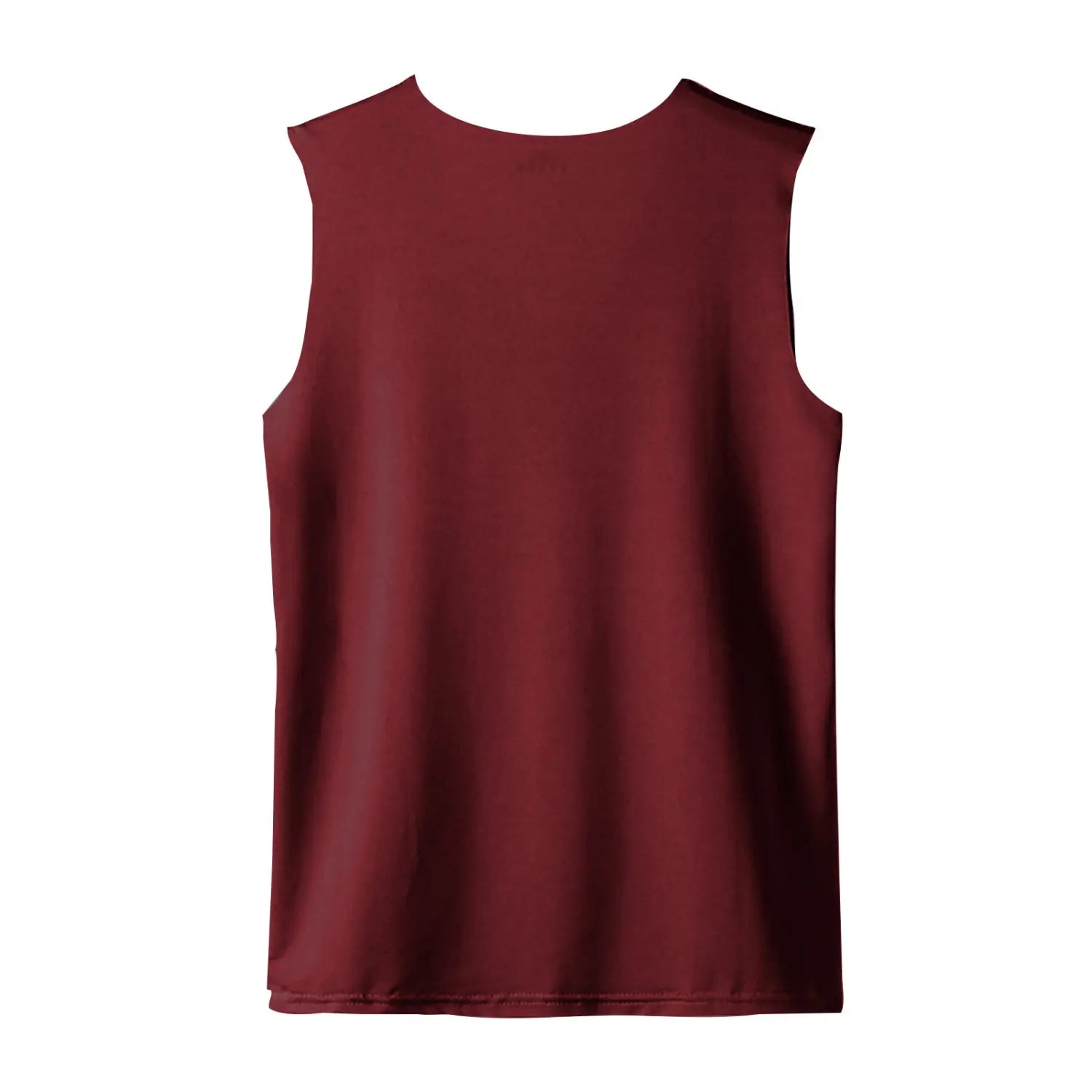 Men ice silk v-neck sleeveless tank top in solid maroon with smooth lightweight fabric and a simple round neckline.