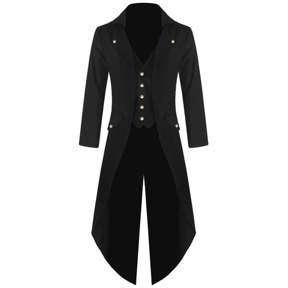 Mens Jacket Men Tailcoat Victorian Black Costume Long Jacket Mens Party Punk Soft Steampunk Clothes Comfortable Retro
