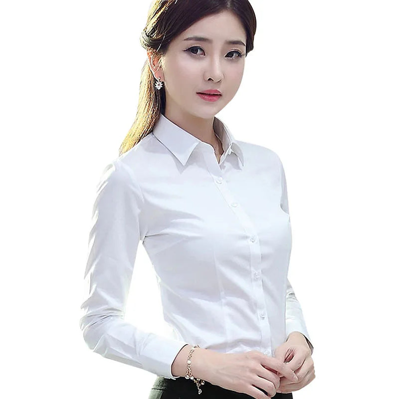 Chic Professional Shirts Women Casual Business Basic Turn-Down Collar Long Sleeve Shirt Spring Autumn Versatile Solid Inner Wear