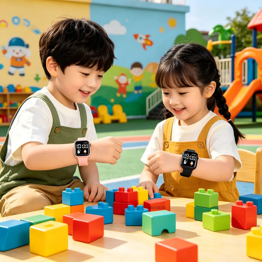 2Pcs/set Cartoon Children's Watches LED Sports Digital Watch for Kids Boys Girls Students Silicone Strap Luminous Non-waterproof