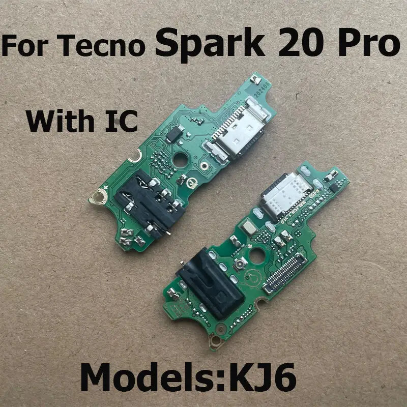 Green circuit boards with usb-c ports and black connectors designed as a usb charging dock flex cable for the Tecno Spark 20 Pro Plus for efficient usb charging.