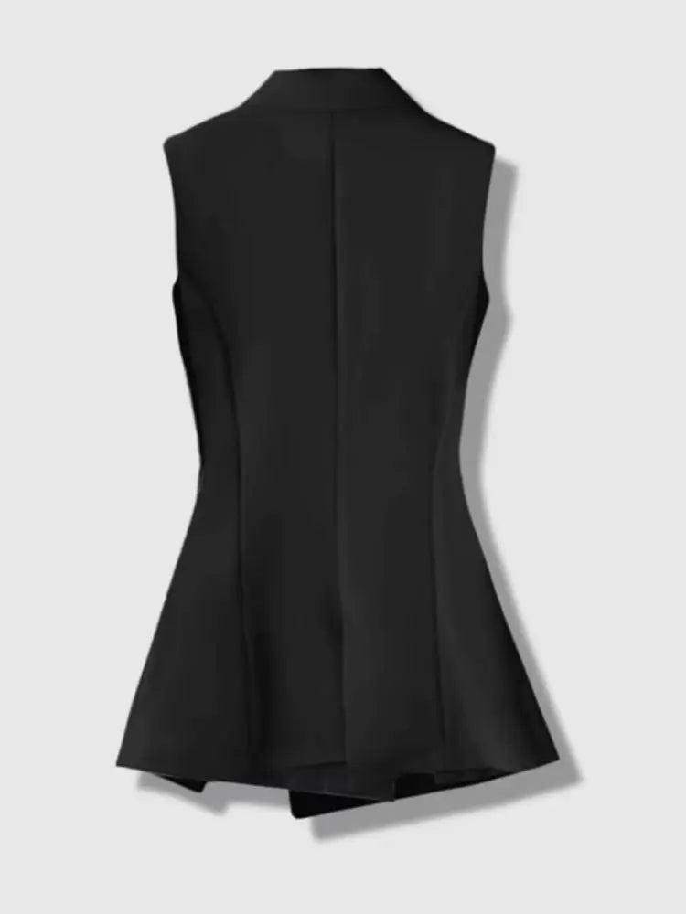 Brand Designer Black Blazers Vest Wings Printed Waistcoats Notched Single Button Asymmetric Sleeveless Vests Temperament Women