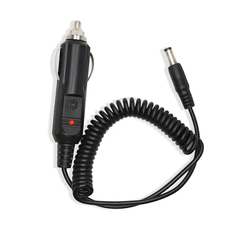 schwarzes spiralförmiges 12-V-Gleichstrom-Autoladegerät-Kabel mit silberner Spitze und roter Kontrollleuchte für UV5RE 5RA Baofeng-Funkgeräte