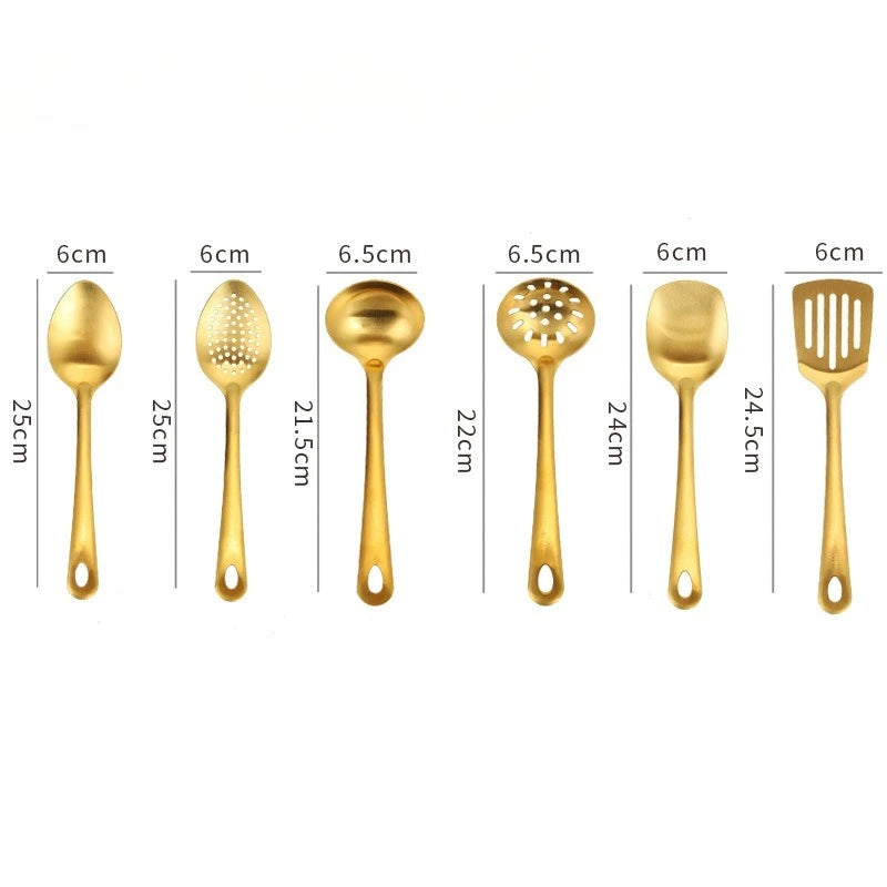 Gold Kitchen Utensils,Stainless Steel Cooking Accessories Cooking Tools,Spatula Slotted Turner，Ladle,Serving Spoon