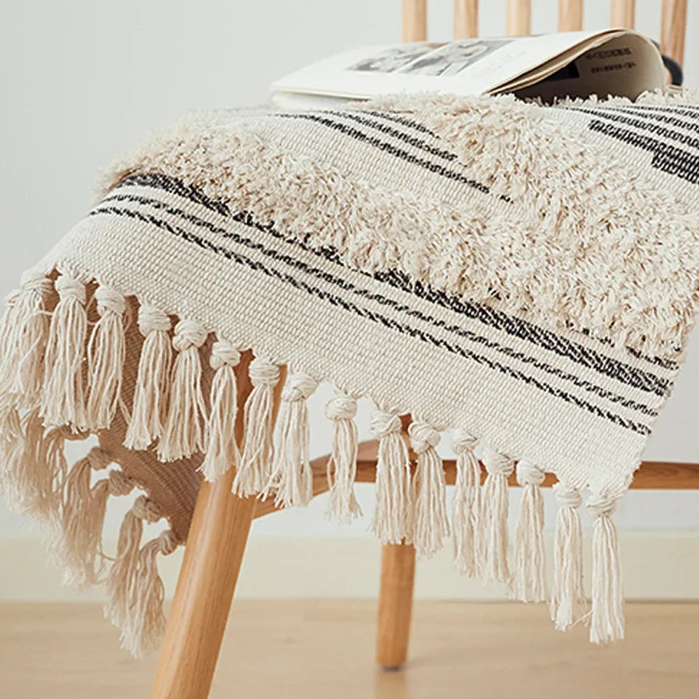 Cotton Linen Retro Rug Tapestry Home Decor Geometric Floor Mats for Bedroom Living Room Hand Woven Bohemian Tufted Tassel Carpet