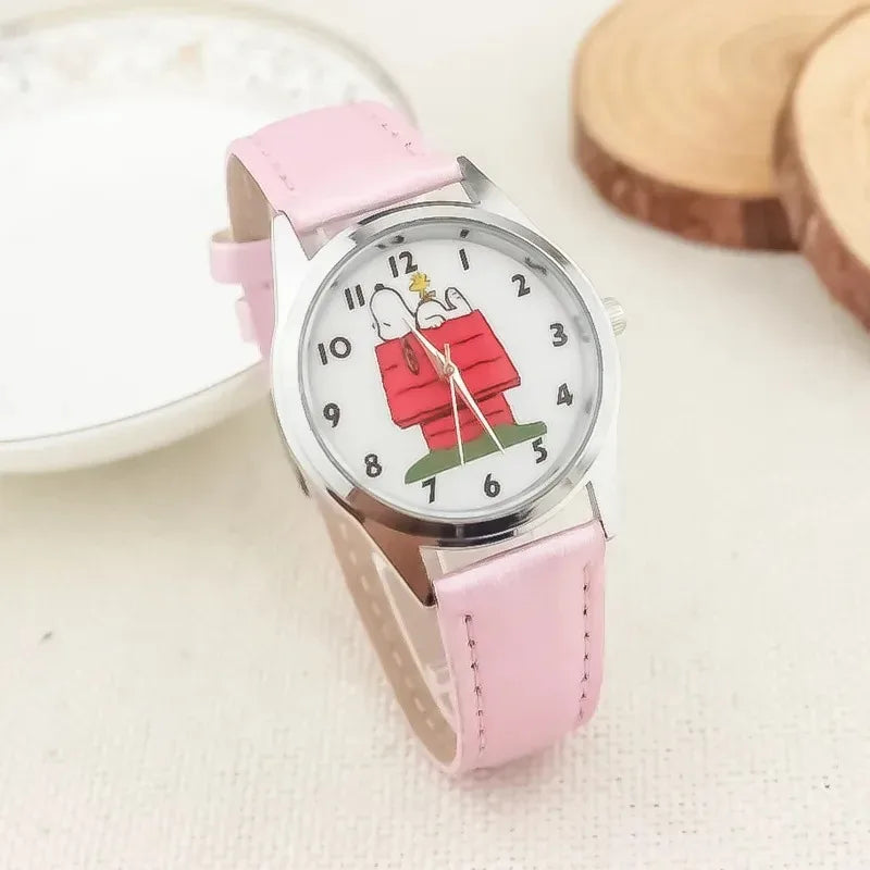 Snoopy Watches Cartoon Cute Girls Wristwatch Quartz Watch Boys Fashion Students' Clock Anime Toys Leather Electronic Watch Gift