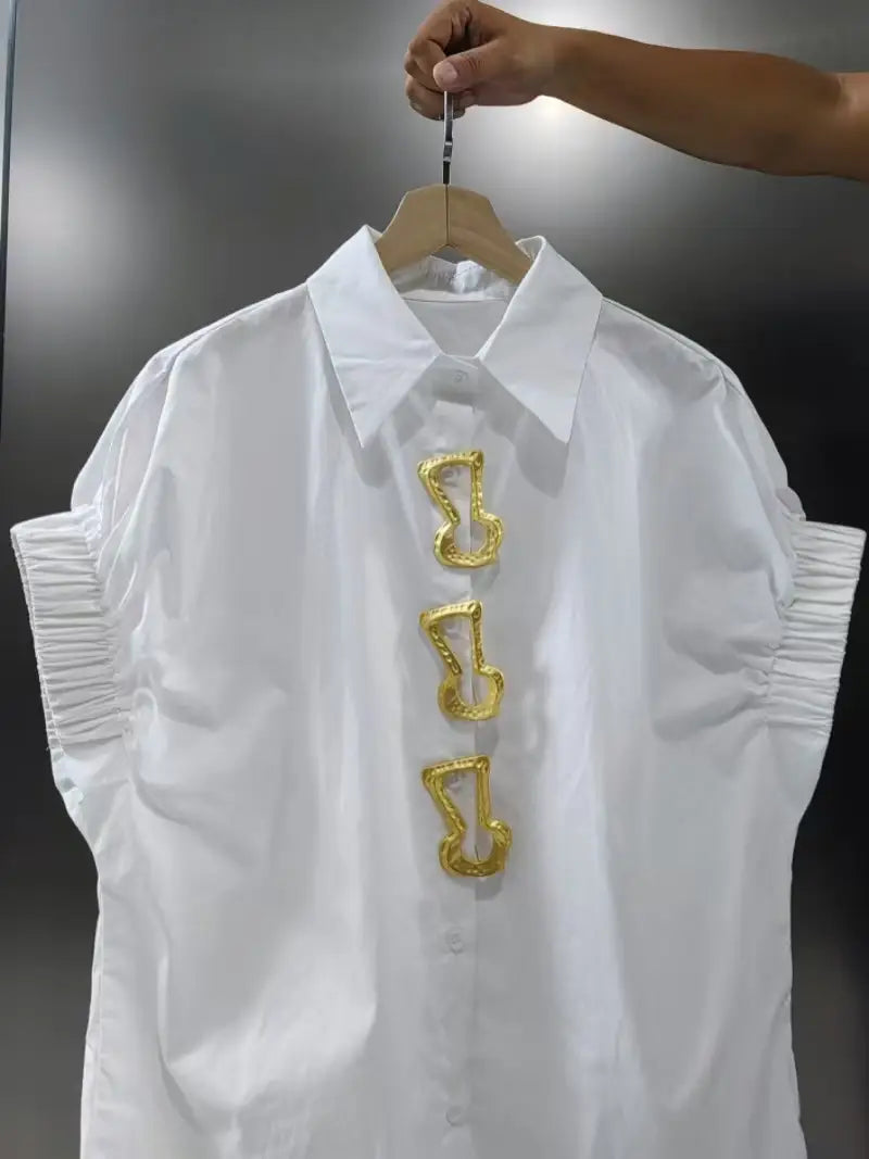 Casual Loose Women's Shirt Short Sleeve Turn-down Collar Slimming Mid-length Top Summer New Design Fashionable Versatile Blusas