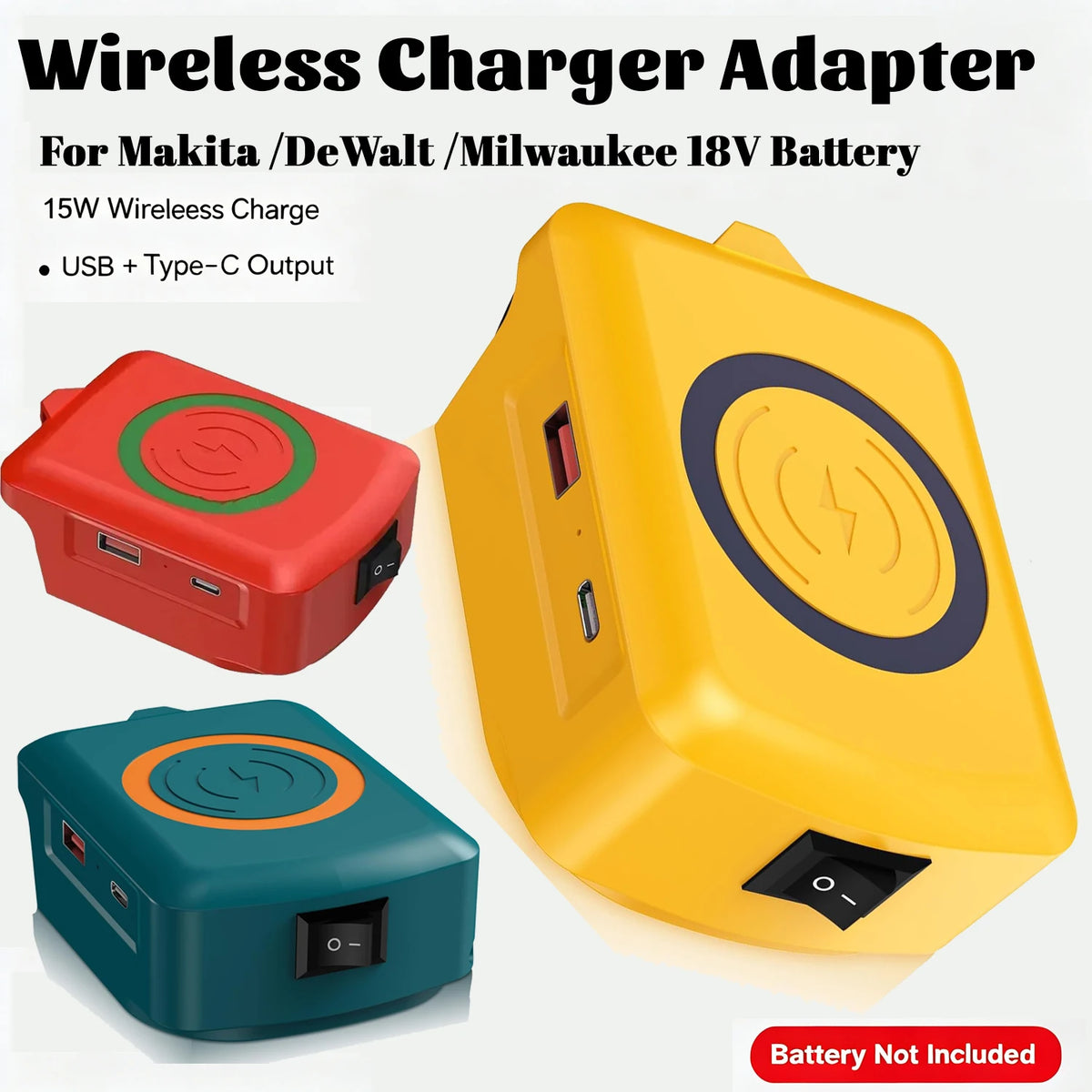 Wireless Charger Adapter For Makita/DeWalt/Milwaukee 18V Battery USB Type C Fast Charging Power Bank Battery Not Included