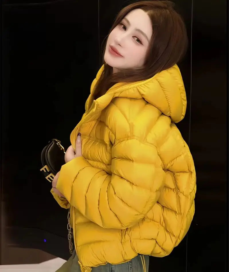 Fashion Fall Lightweight Hooded Puffer Jacket Russian Winter Women Zip Up Solid Warm Cotton Padded Outerwear Quilted Coat Куртка