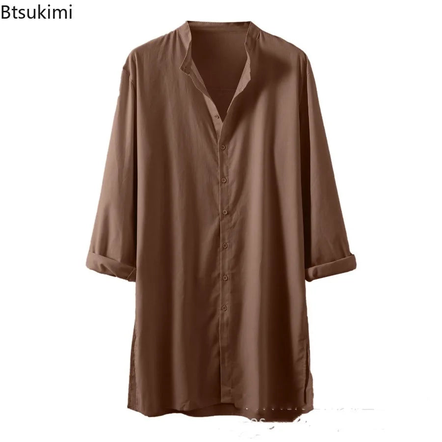 Men's Fashion Vintage Trench Coat Cotton Long Sleeve Stand Collar Hip Hop Jacket Men Cloak Solid Outerwear Punk Style Streetwear