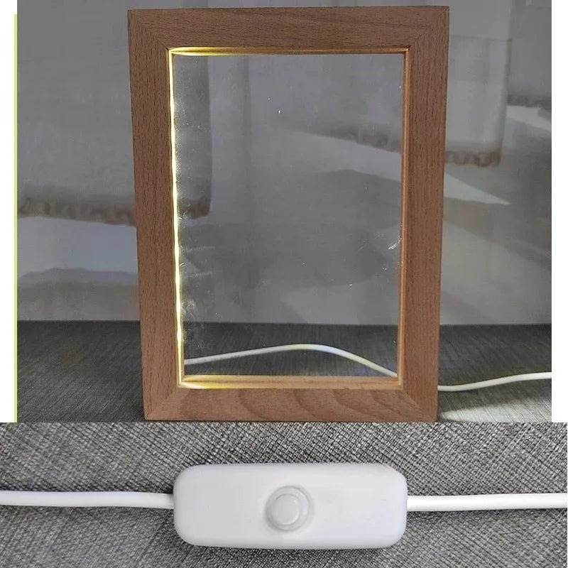 Wood Picture Frame Brightness Lamp Decor Creative DIY Wooden Photo Frame with LED Night Light Family Lover Gift