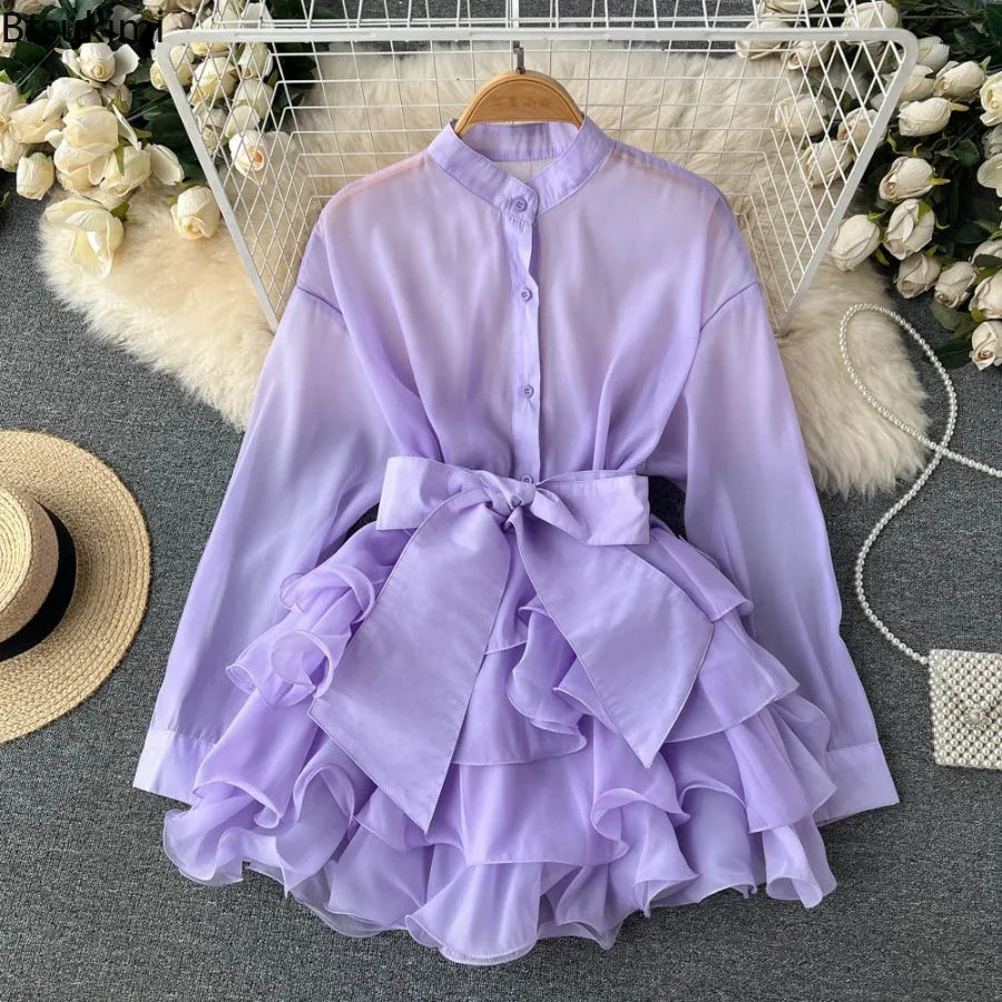 2026 Chiffon French Chic Elegant Blouses for Womens Spring Long Sleeve O-neck Solid Colours Femmen Long Shirt Tops Ruffles Woman