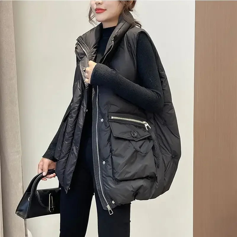 Winter Jackets Vests for Women 2025 Chalecos Para Mujer Plus Size Fashion Casual Korean Style Padded Parkas Pockets Long Coats