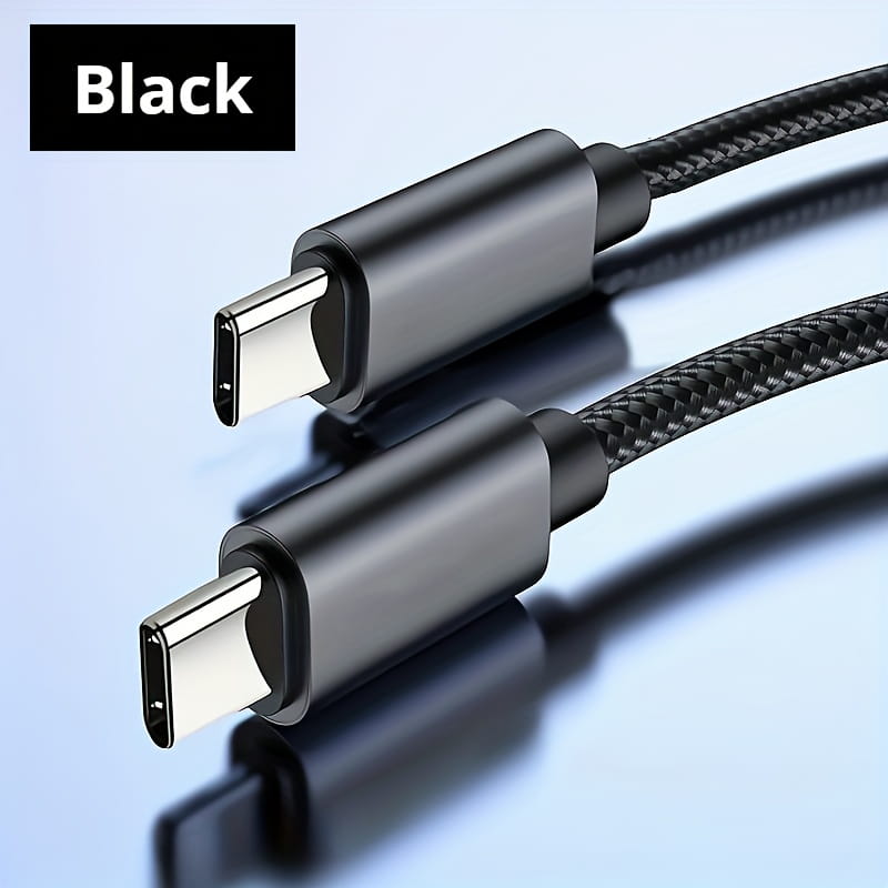 black braided 60w usb-c fast charging cable type-c to type-c with metallic connectors for durable and efficient power delivery