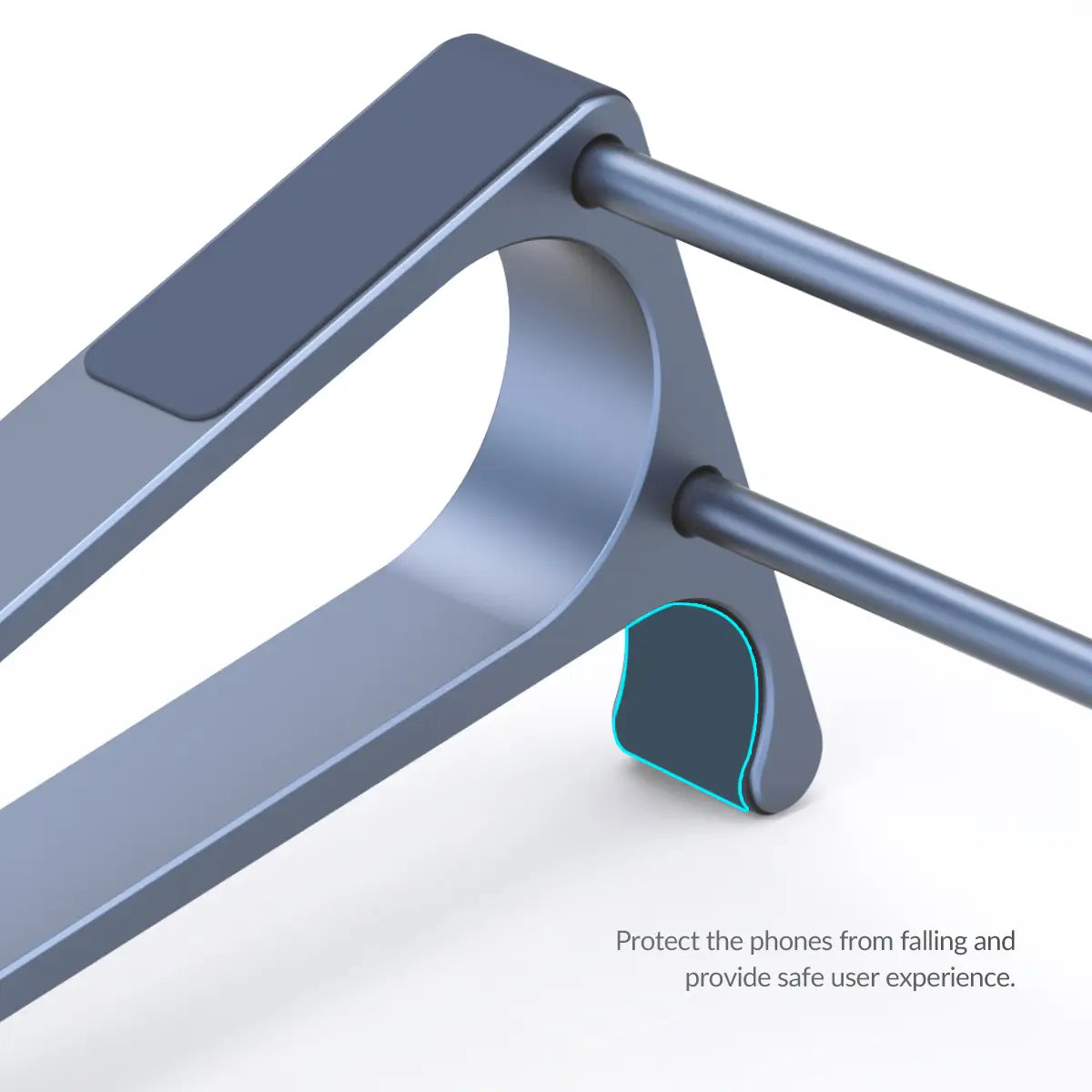 Orico portable aluminum laptop stand in gray metallic with a teal-accented rubberized base for secure placement.