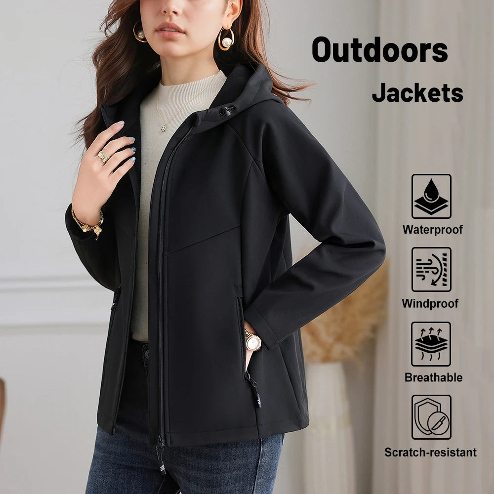 Women's waterproof fleece jacket windproof warm soft suitable for camping hiking trekking and mountain biking