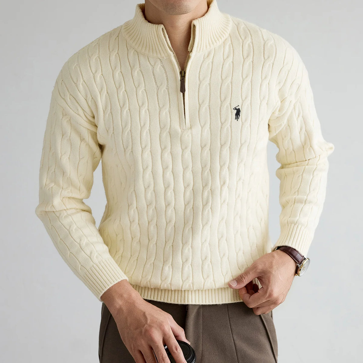 High end brand sweater men's designer new fashion golf pony embroidered coat winter thick warm zipper collar knitted pullover
