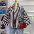 Women Top Blouses Shirt Turn Down Collar Full Sleeve Tops Striped Y2k Streetwear Elegant Splice Shirts Casual Loose Work Autumn