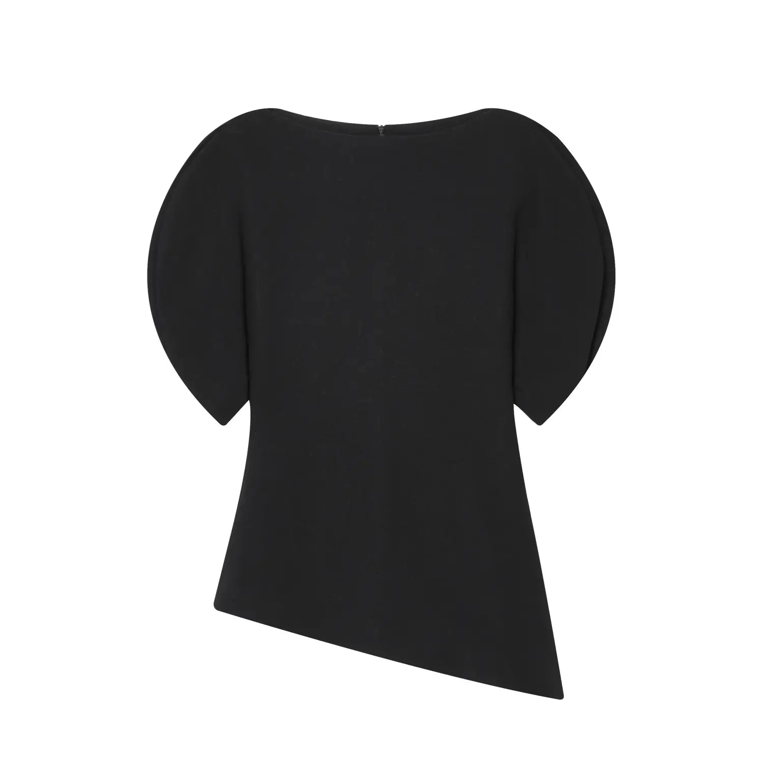 black top with puff sleeve style and asymmetrical hemline designed as a casual loose summer top