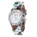 Girls’ Silicone Camouflage Watch Crystal Bling Quartz Wrist Watch Fashion And Cool Casual PU Strap Round Dial With Diamond Watch