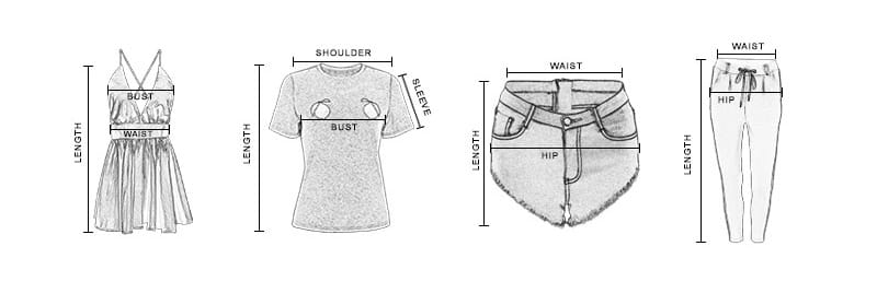 L’image présente quatre modèles de vêtements illustrés avec des mesures indiquées, comprenant une robe, un t-shirt, des shorts et un pantalon, pour un produit de chemise de ville en velours thermique pour homme.