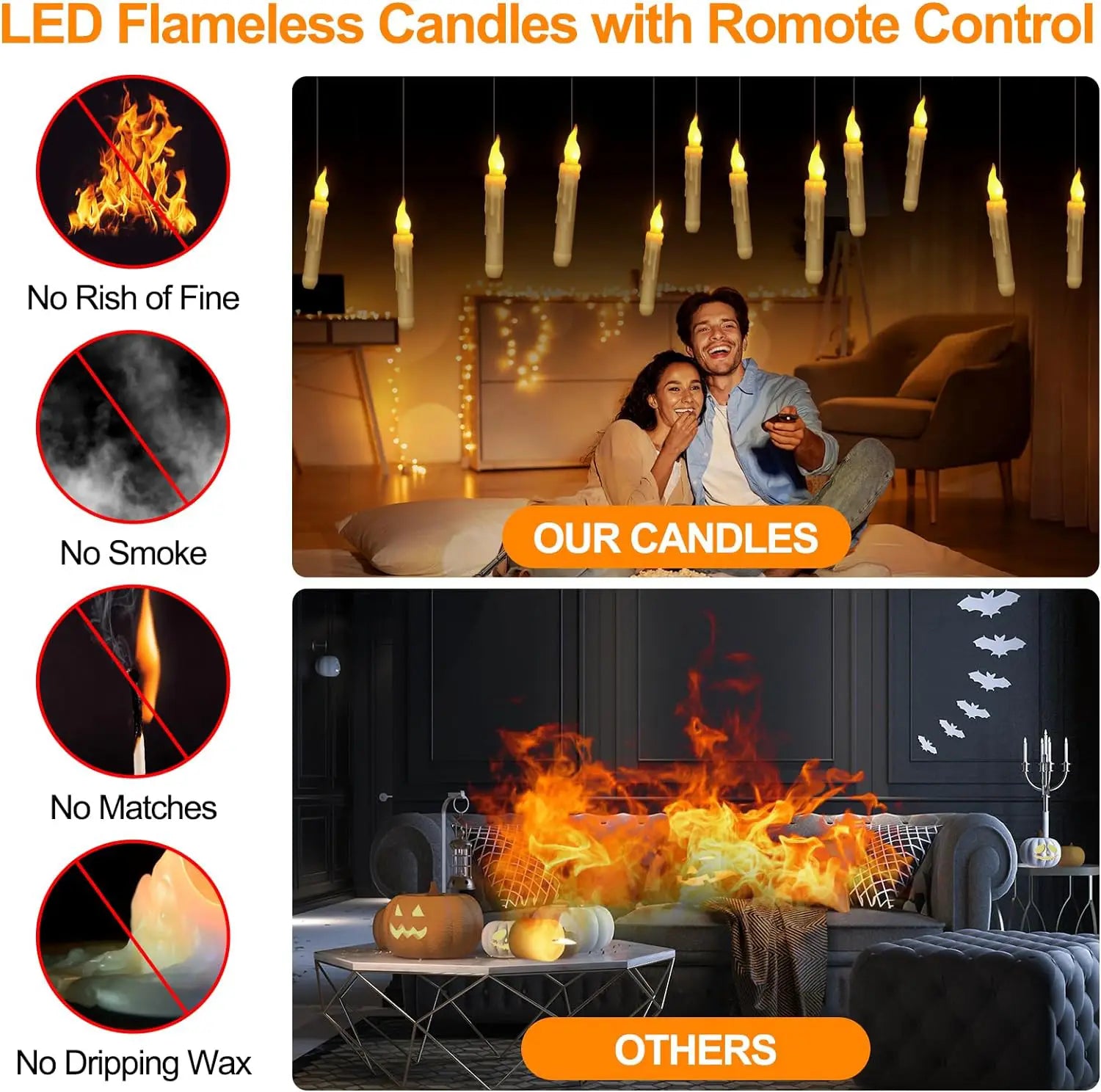 white led flameless floating candles designed to mimic real wax candles with a magic wand remote for easy control