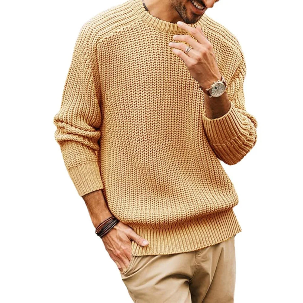 2026 Men Pullovers Sweaters Knitted Tops Casual Loose Round Neck Full Sleeve Regular Solid Knit Sweater Top Splice Autumn Winter
