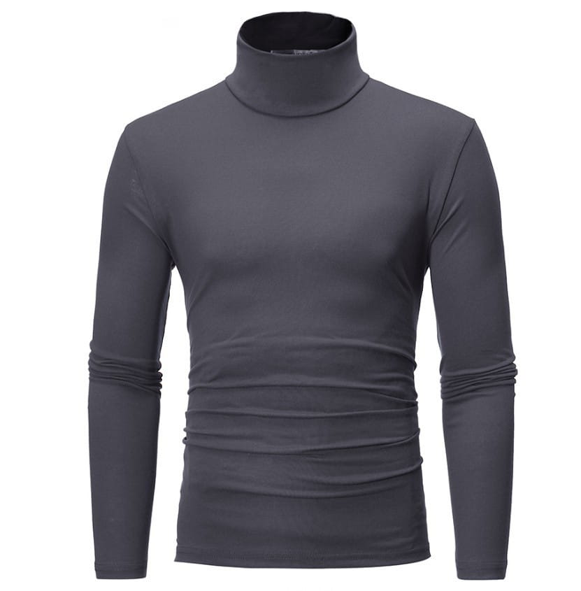 Camisa de invierno térmica tipo cuello alto ajustada para hombre color gris oscuro, con ajuste entallado y puños acanalados fabricados con material cálido.