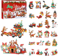 Red and green christmas surprise advent calendar 2025 featuring building block festive scenes with santa and reindeer