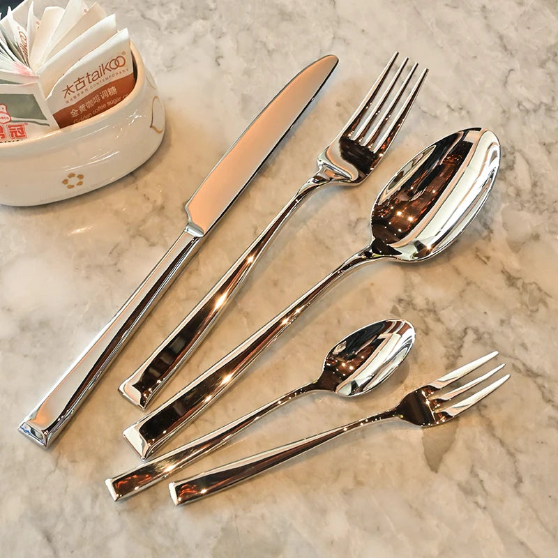 Stainless Steel Slanted Cutlery Set Portable Travel Dinnerware Spoon Fork Knife Reusable Tableware Set For Camping Outdoor