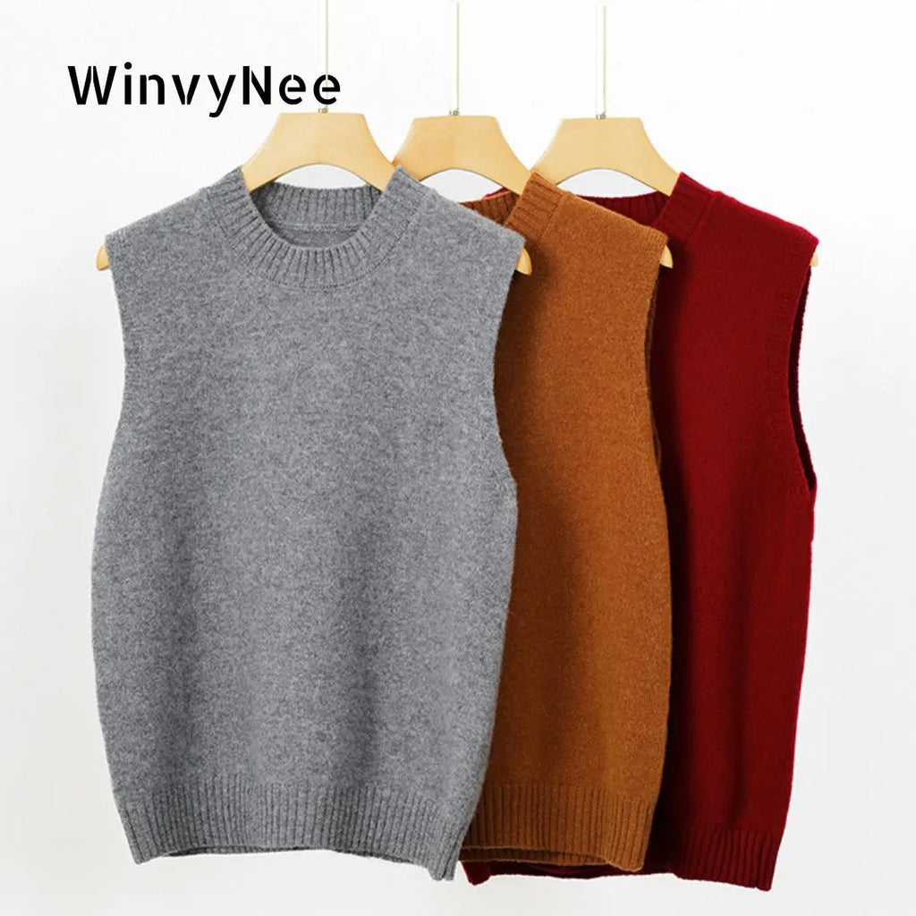 WinvyNee 2025 Women's Wool Vest O Neck Clothing Casual Warm Outerwears Waistcoat Ladies Tops Knitted Sweaters Autumn C1002050