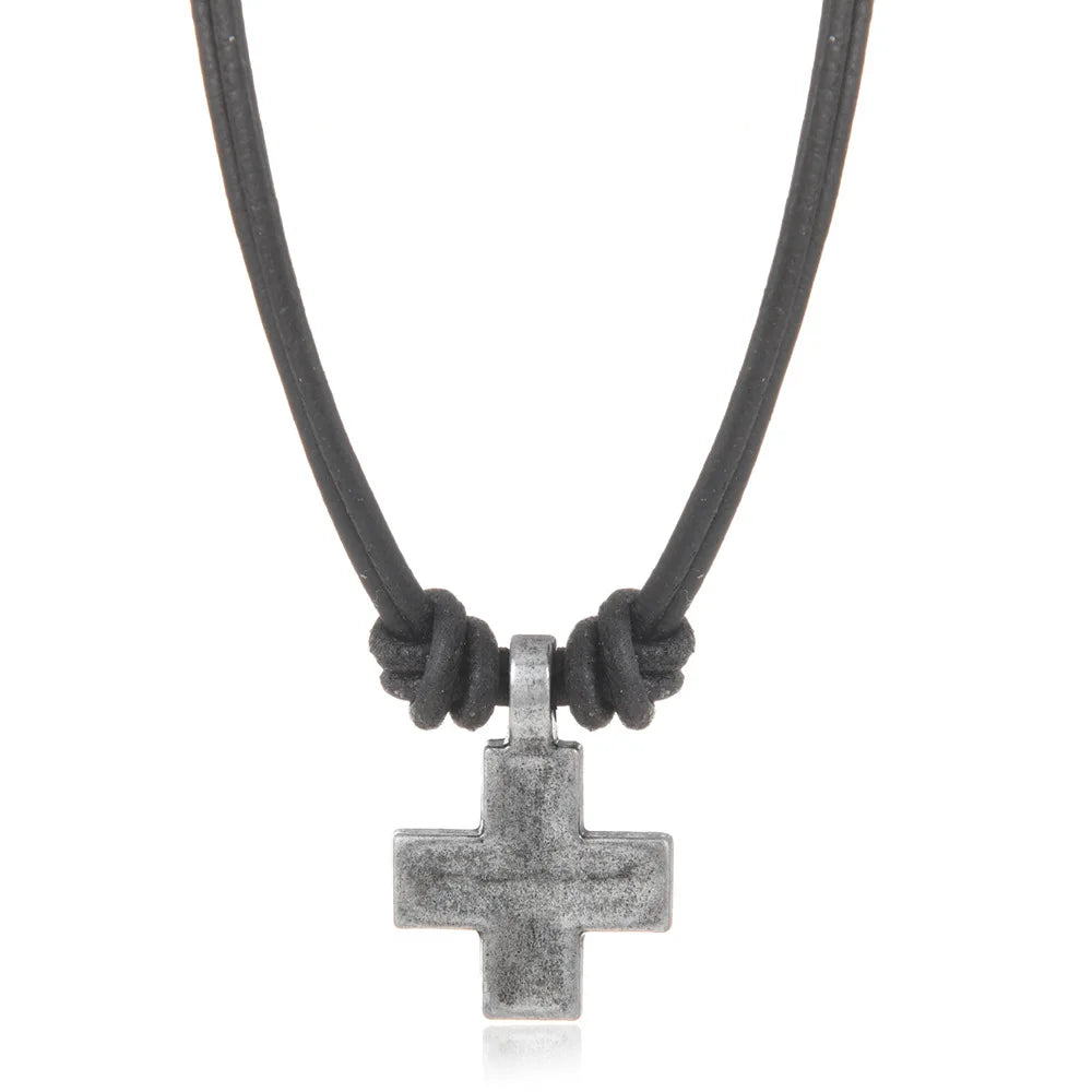 1 Piece Women and Men Retro Woven Cross Pendant Necklace Rope Leather Necklace for Women