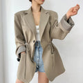 Casual Blazers Women Vintage Drawstring Waist Long Sleeve Outerwears Tailored Collar Coats Women Tops Office Lady Commuter Chic