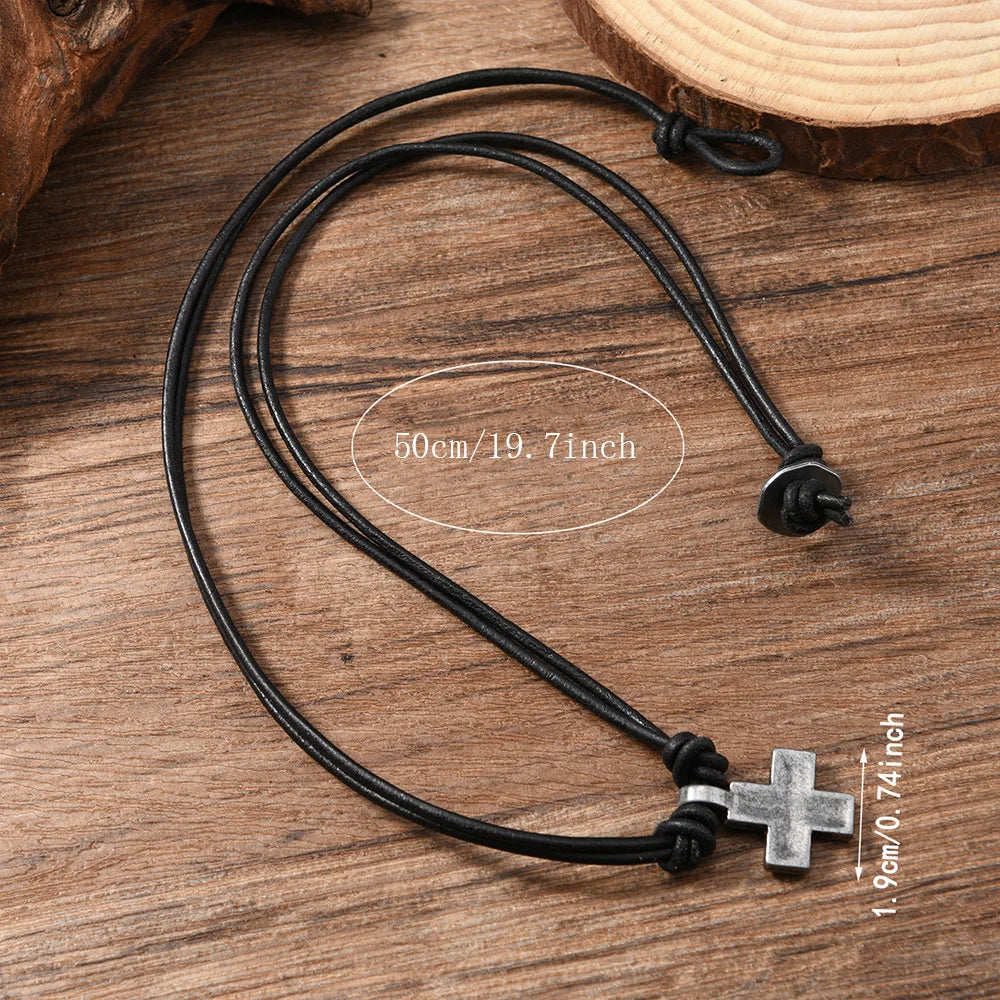1 Piece Women and Men Retro Woven Cross Pendant Necklace Rope Leather Necklace for Women