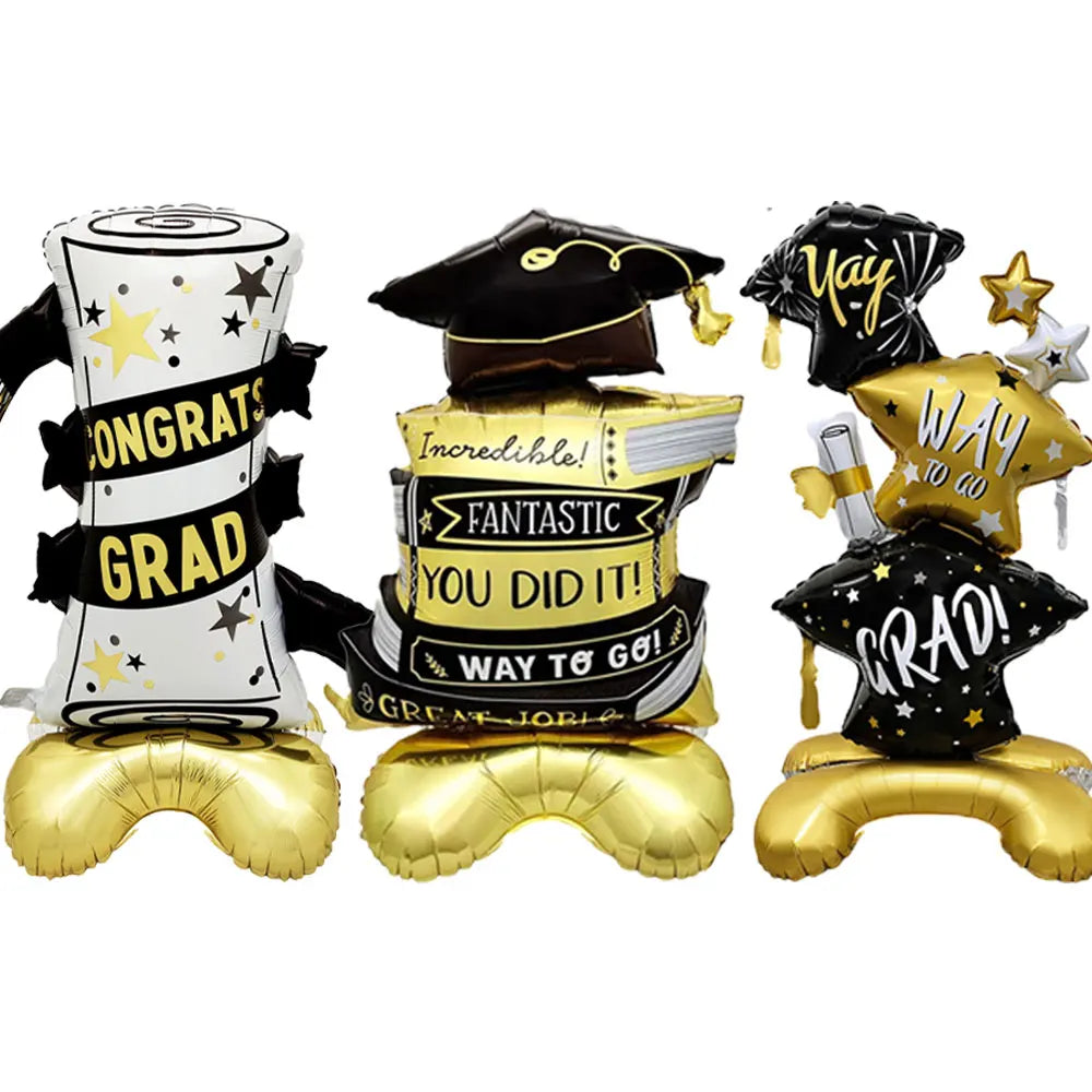 2-Pack Graduation Balloon Set, Aluminum Foil Balloons with Standing Graduation Cap, Standing Star and Diploma, 3D Balloons, Standing Balloons for Graduation Season Decoration, Graduation Gifts, Graduation Party Decorations, G