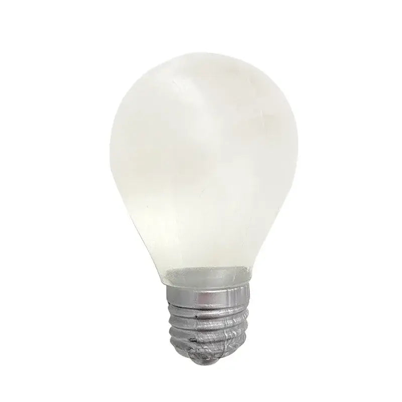 light bulb squeeze toy featuring a frosted glass-like appearance with an incandescent style and metallic screw base designed for sensory fidget and stress relief.