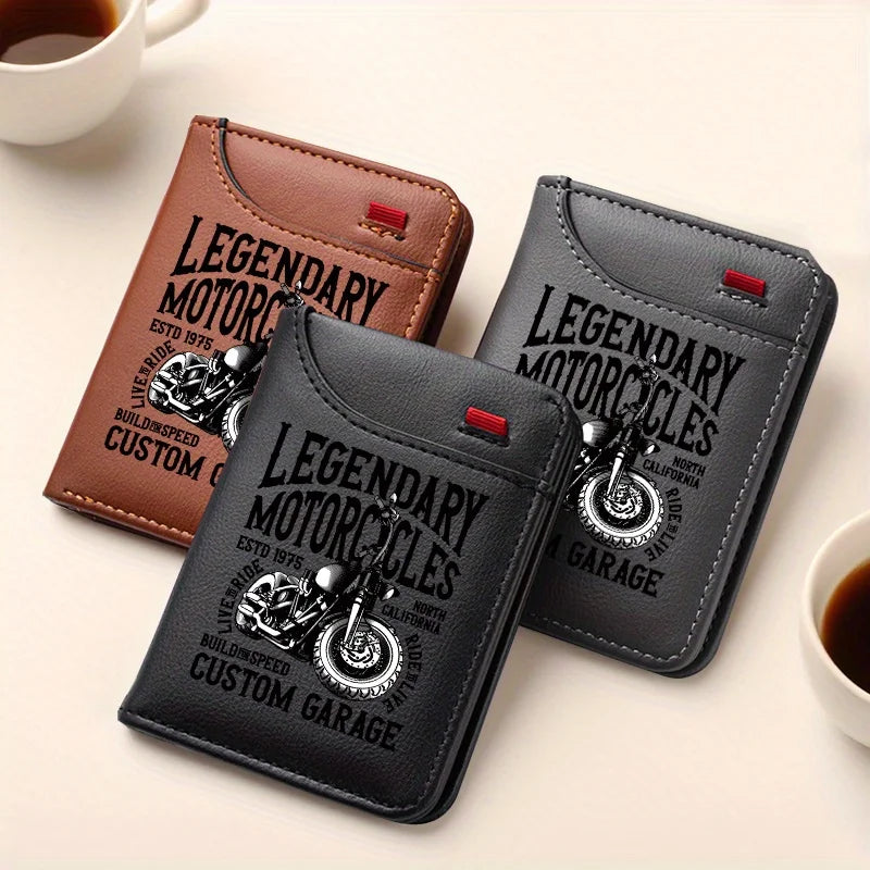 1pc Men'S Retro Faux Leather Wallet - Stylish Vintage Motorcycle Theme - Slim And Soft Design with Various Card Slots, Business