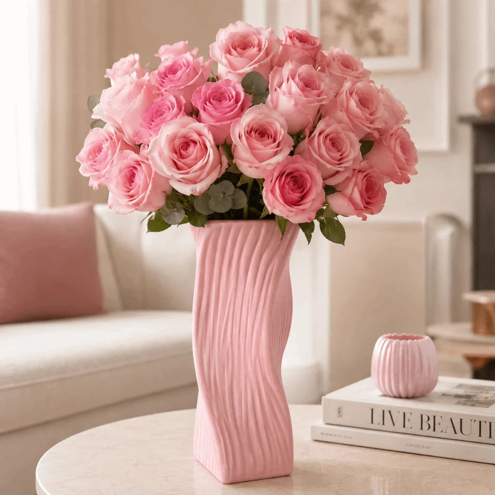 Twisted Design Flower Vase Home Decor Nordic Style Irregular Vases Pots Wave Pattern Plastic Aesthetic Vase Living Room Décor
