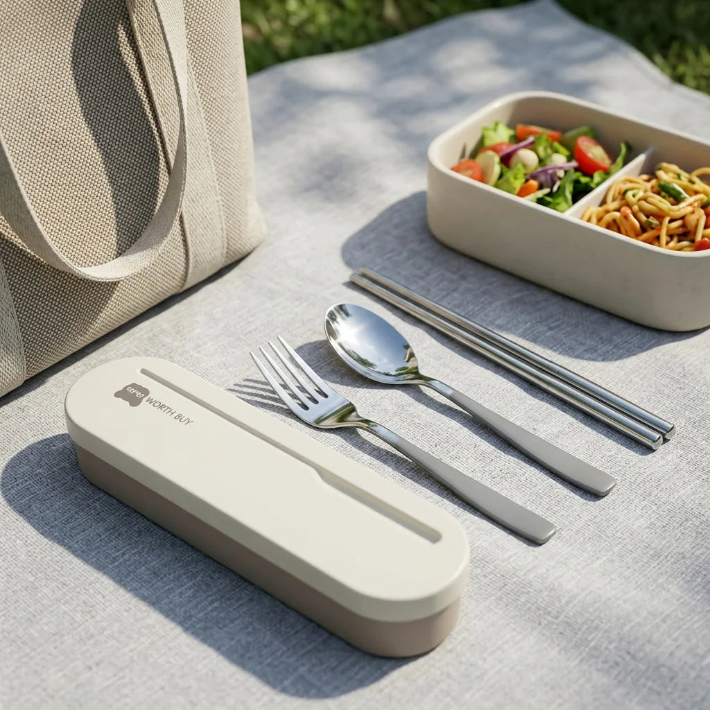 Stainless Steel Cutlery Set Portable Forks And Spoons Chopsticks Silverware Utensils Flatware Set With Organizer Travel School